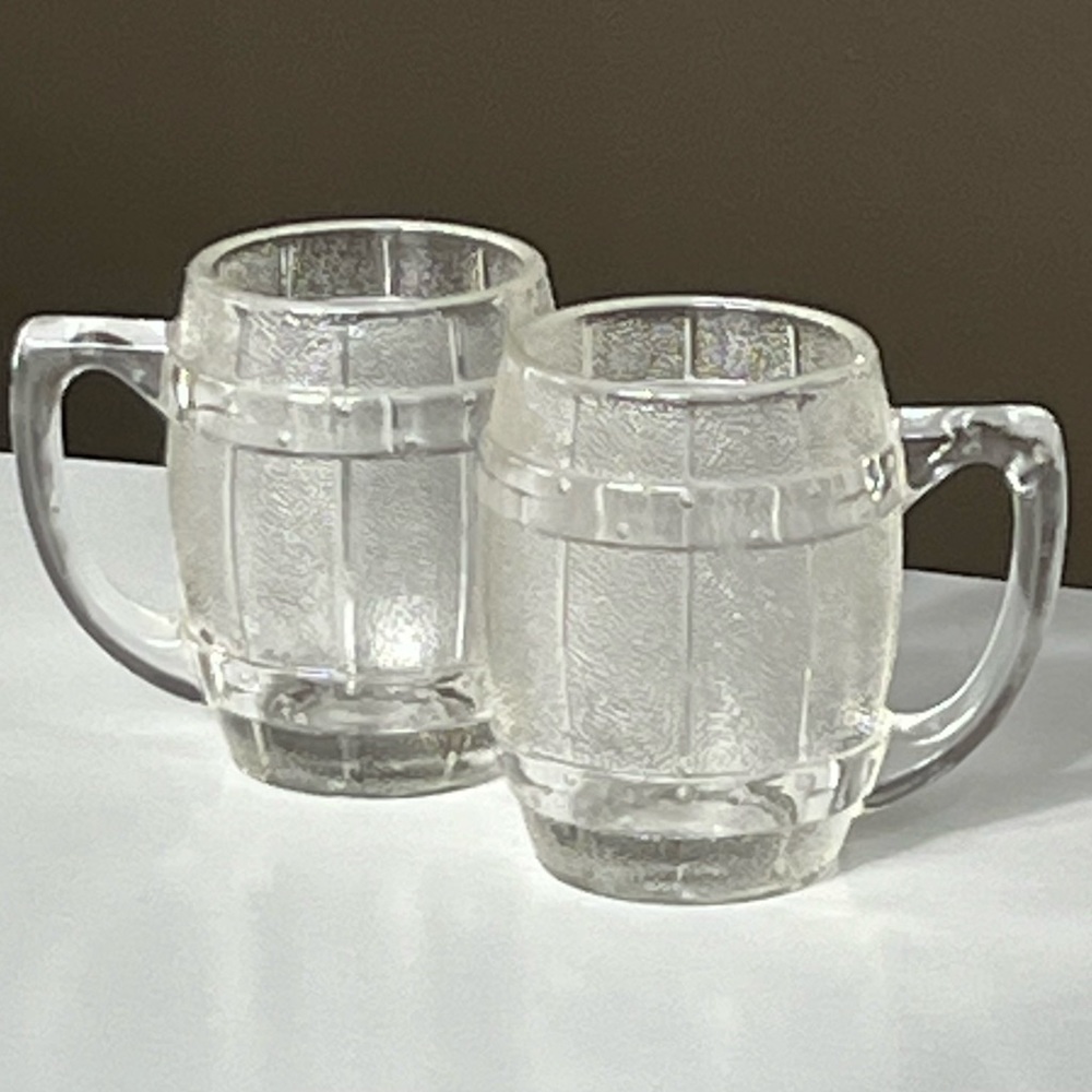VTG Hazel Atlas barrel mug-clear shot glasses set of 2